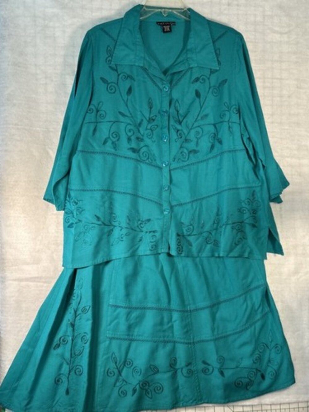 JUST CLASS Womens Boho 2 Pc Set Turquoise Maxi 1990s Top 1xl Skirt XL